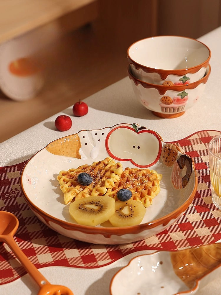 Embossed Apple Ceramic Dinnerware Set – Cute Fruit Bowl & Plate  Decorla