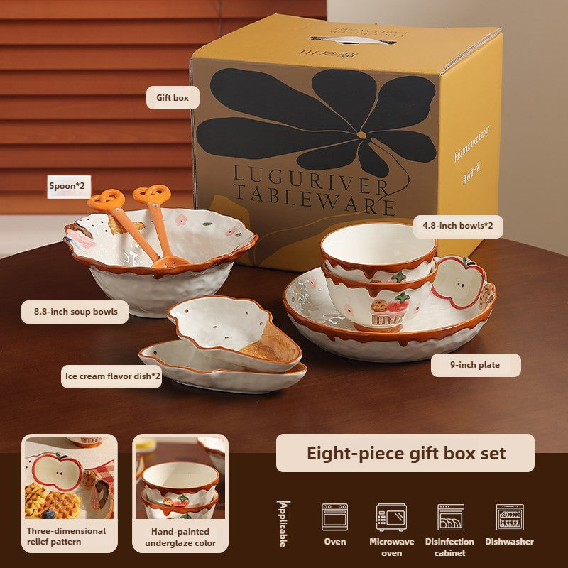 Embossed Apple Ceramic Dinnerware Set – Cute Fruit Bowl & Plate  Decorla