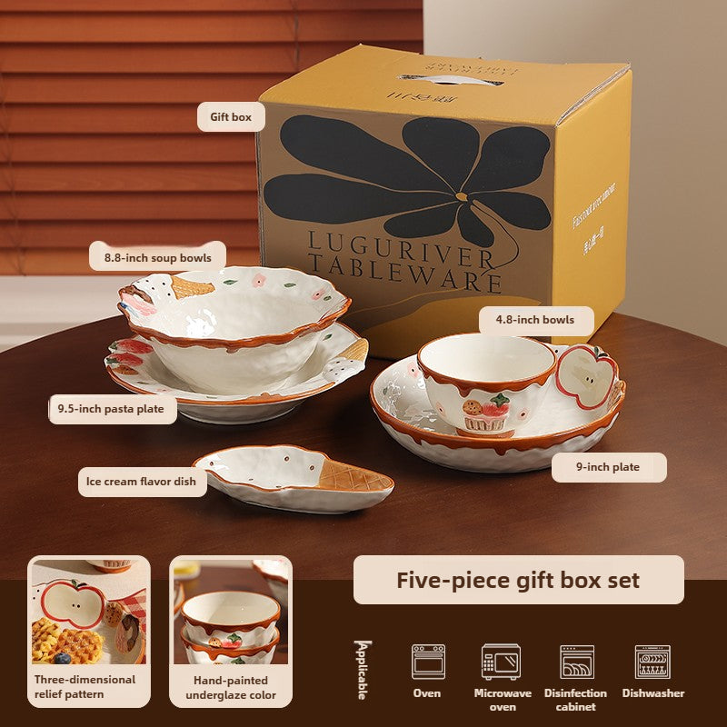 Embossed Apple Ceramic Dinnerware Set – Cute Fruit Bowl & Plate  Decorla