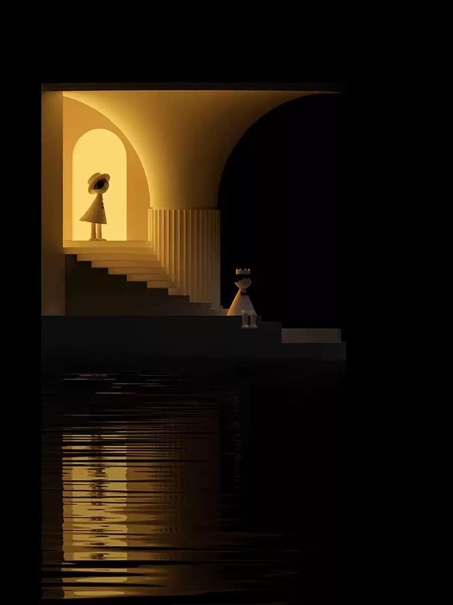 Fluorescent Coast mood lighting lamp with arch and stairs, warm glow for room decoration