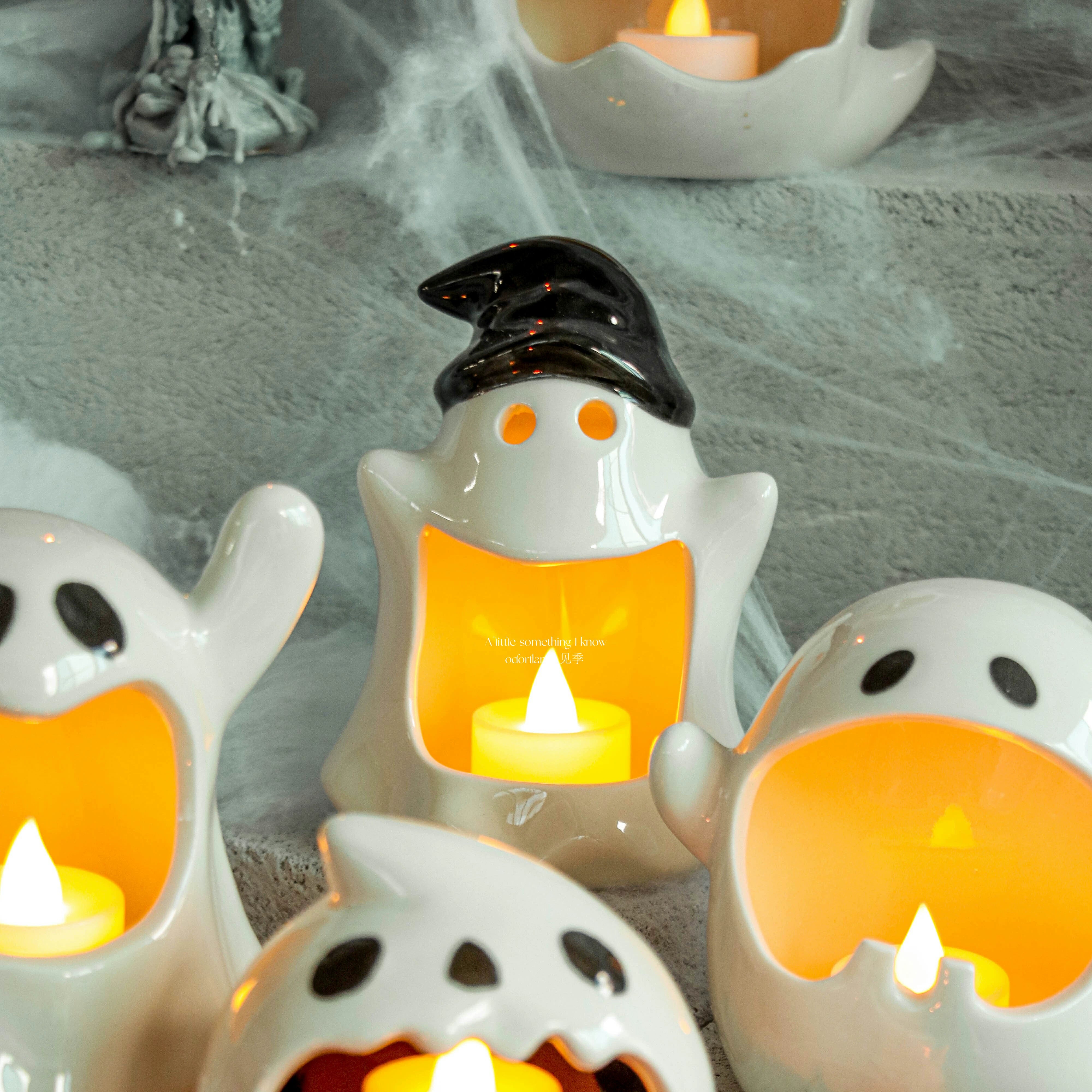 Halloween Ghost Candle Holder – Cute Ceramic Ghost Tealight Decoration  Decorla