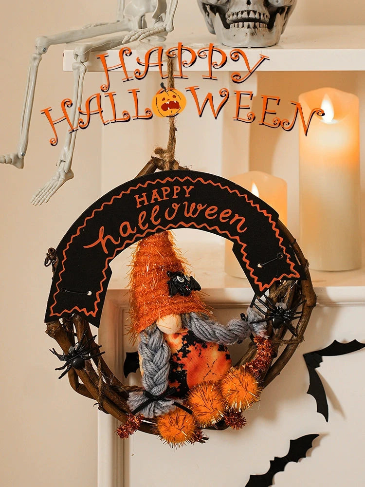 Halloween Gnome Pumpkin Wreath – Witch Gnome Door Hanging Decoration  Decorla
