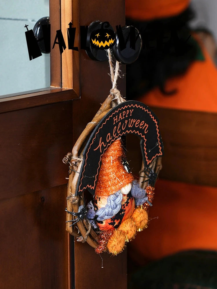 Halloween Gnome Pumpkin Wreath – Witch Gnome Door Hanging Decoration  Decorla