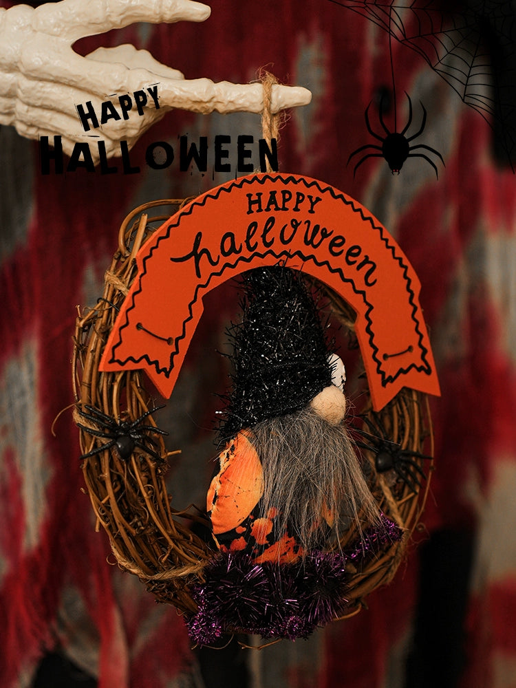 Halloween Gnome Pumpkin Wreath – Witch Gnome Door Hanging Decoration  Decorla