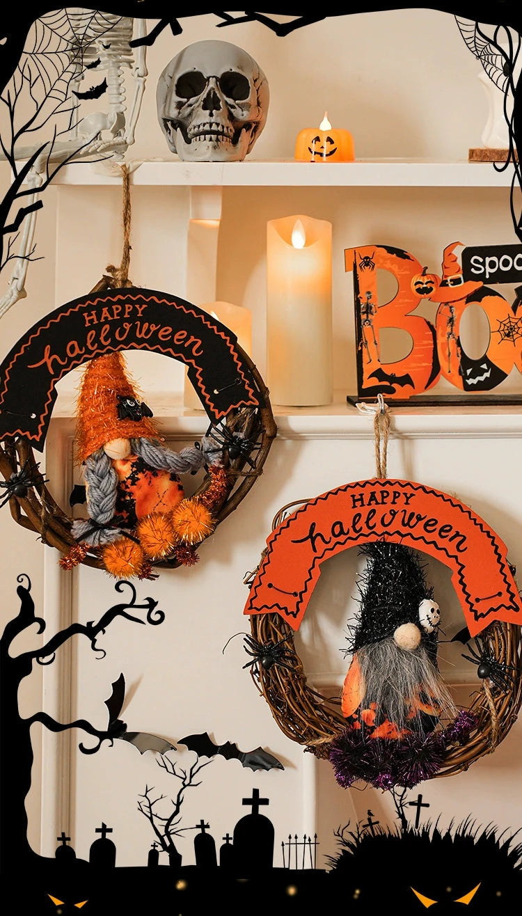 Halloween Gnome Pumpkin Wreath – Witch Gnome Door Hanging Decoration  Decorla