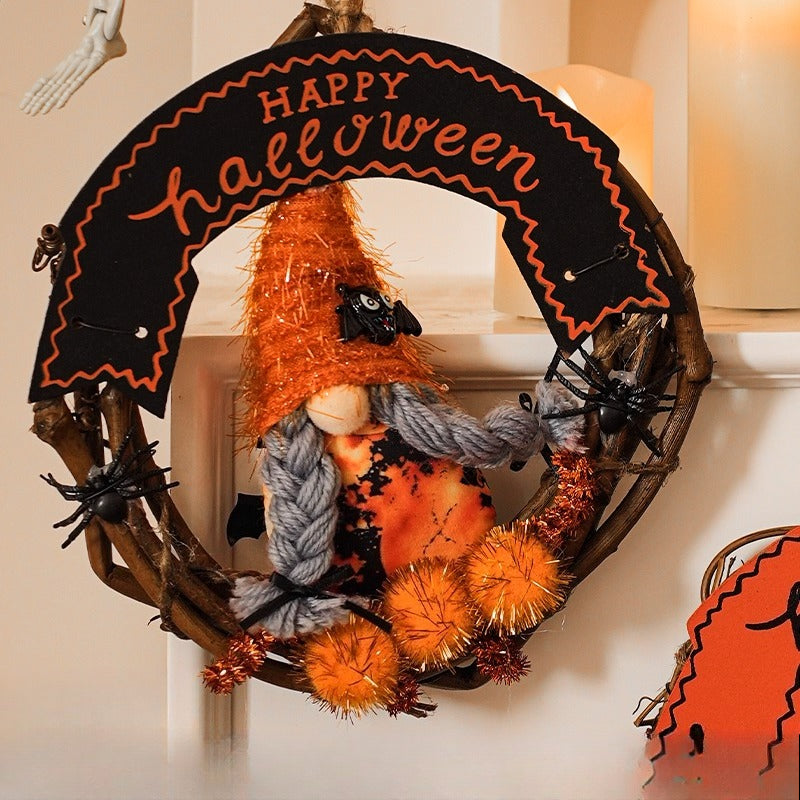 Halloween Gnome Pumpkin Wreath – Witch Gnome Door Hanging Decoration  Decorla
