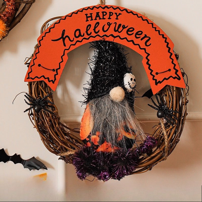 Halloween Gnome Pumpkin Wreath – Witch Gnome Door Hanging Decoration  Decorla