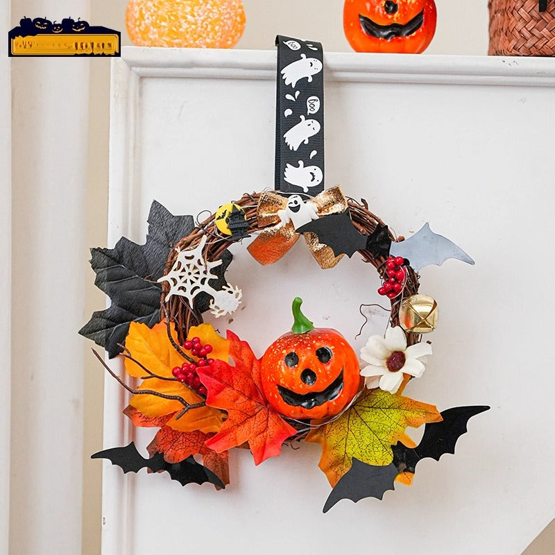 Halloween Pumpkin Wreath – Door Hanging Decoration & Party Props  Decorla