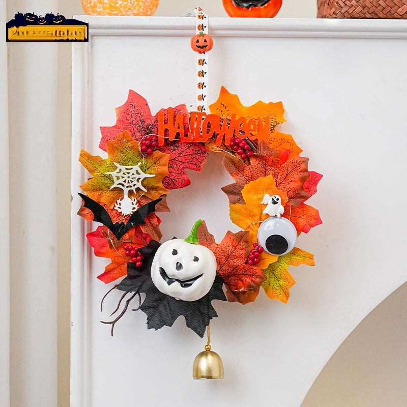 Halloween Pumpkin Wreath – Door Hanging Decoration & Party Props  Decorla