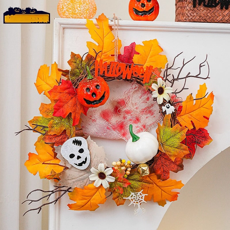 Halloween Pumpkin Wreath – Door Hanging Decoration & Party Props  Decorla