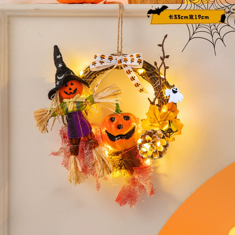 Halloween Pumpkin Wreath – Door Hanging Decoration & Party Props  Decorla