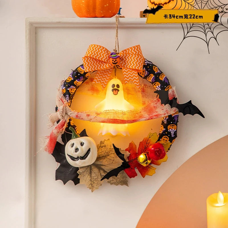 Halloween Pumpkin Wreath – Door Hanging Decoration & Party Props  Decorla