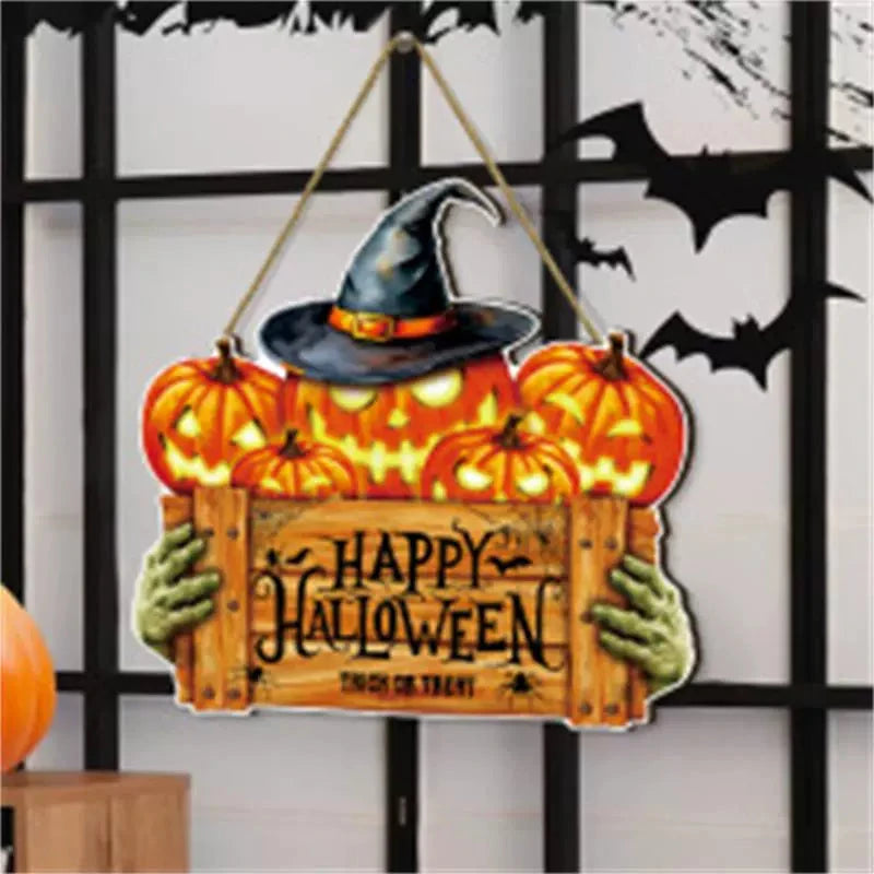 Halloween Wooden Hanging Sign – Pumpkin LED Wall Decor & Black Cat Plaque  Decorla