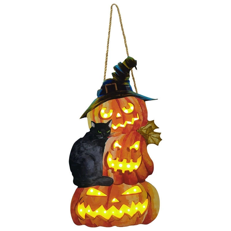 Halloween Wooden Hanging Sign – Pumpkin LED Wall Decor & Black Cat Plaque  Decorla