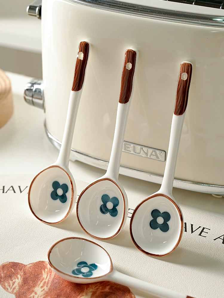 Japanese Ceramic Soup Spoon – Long Handle Underglaze Tableware  Decorla