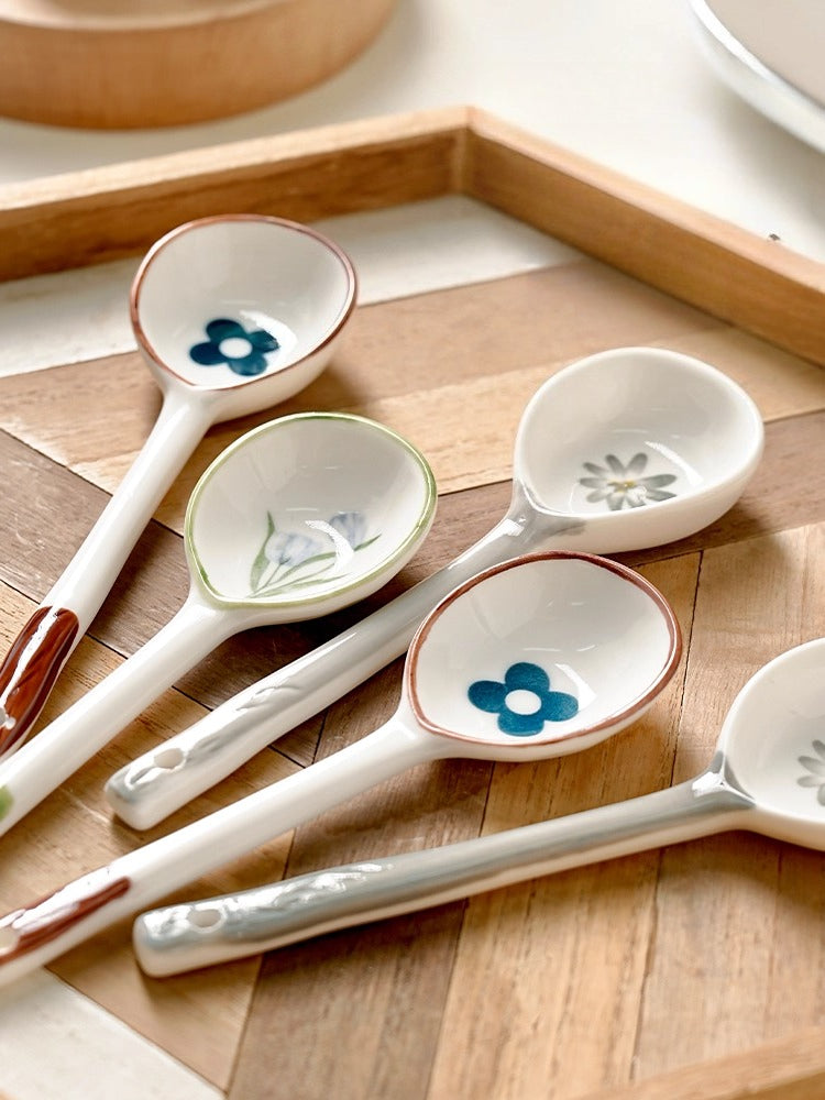 Japanese Ceramic Soup Spoon – Long Handle Underglaze Tableware  Decorla