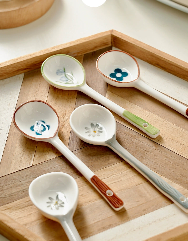 Japanese Ceramic Soup Spoon – Long Handle Underglaze Tableware  Decorla