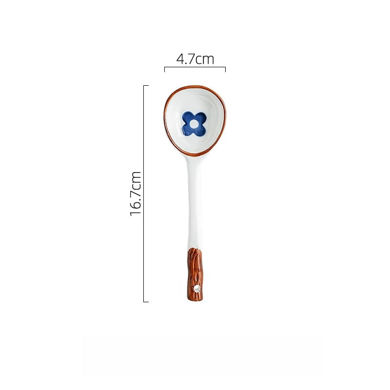 Japanese Ceramic Soup Spoon – Long Handle Underglaze Tableware  Decorla