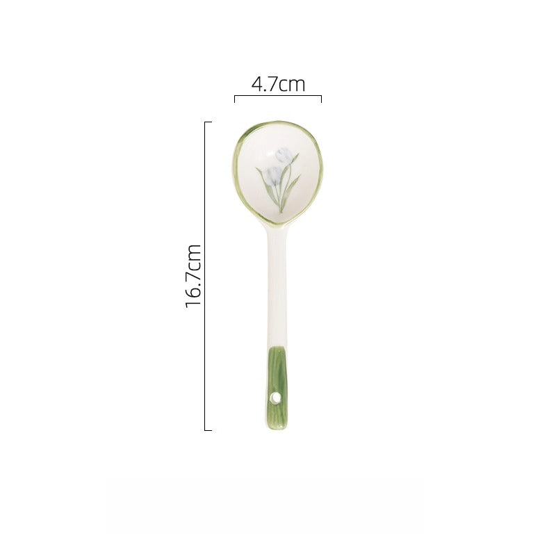 Japanese Ceramic Soup Spoon – Long Handle Underglaze Tableware  Decorla