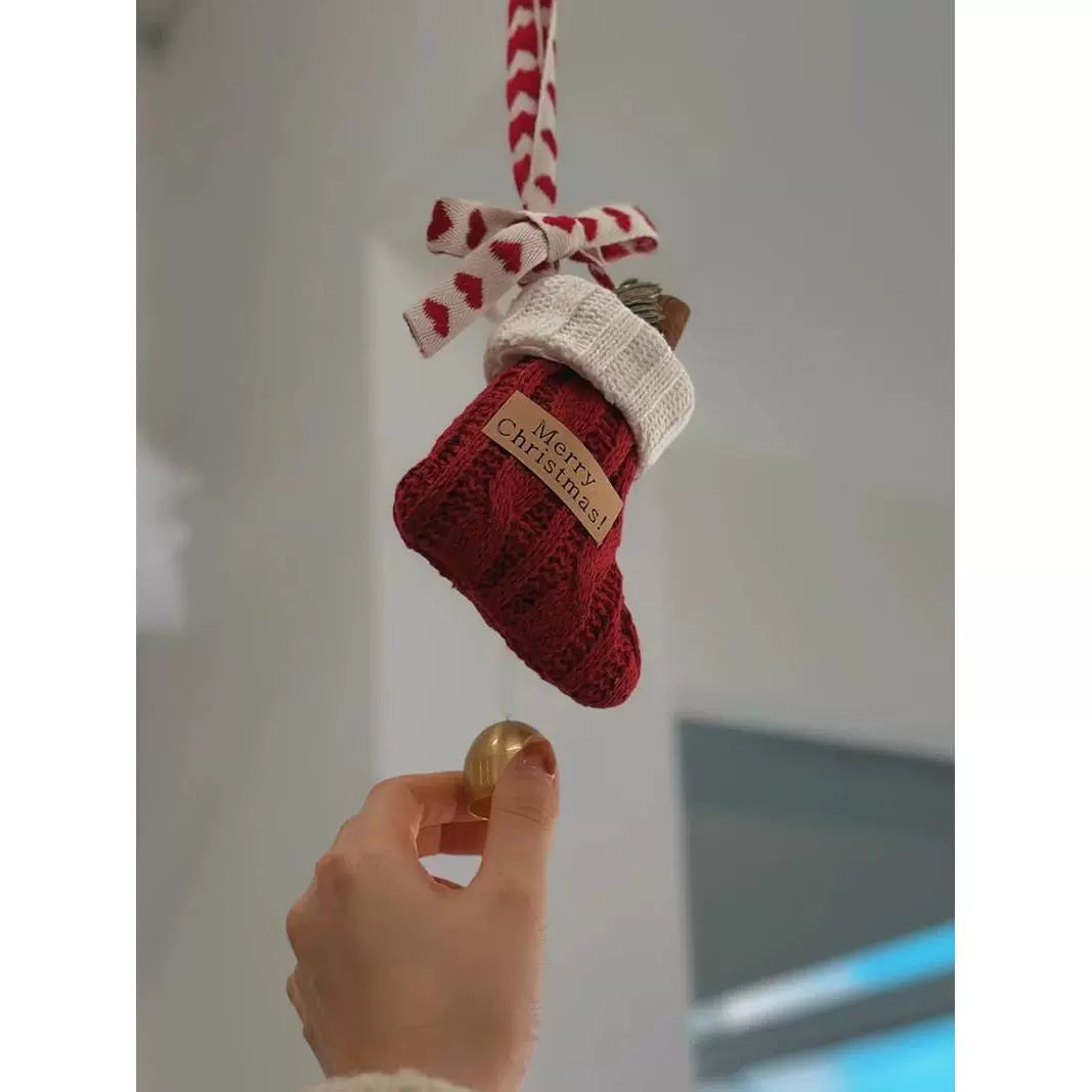 Knitted Christmas Stocking Ornament – Cute Holiday Hanging Decoration Gift  Decorla