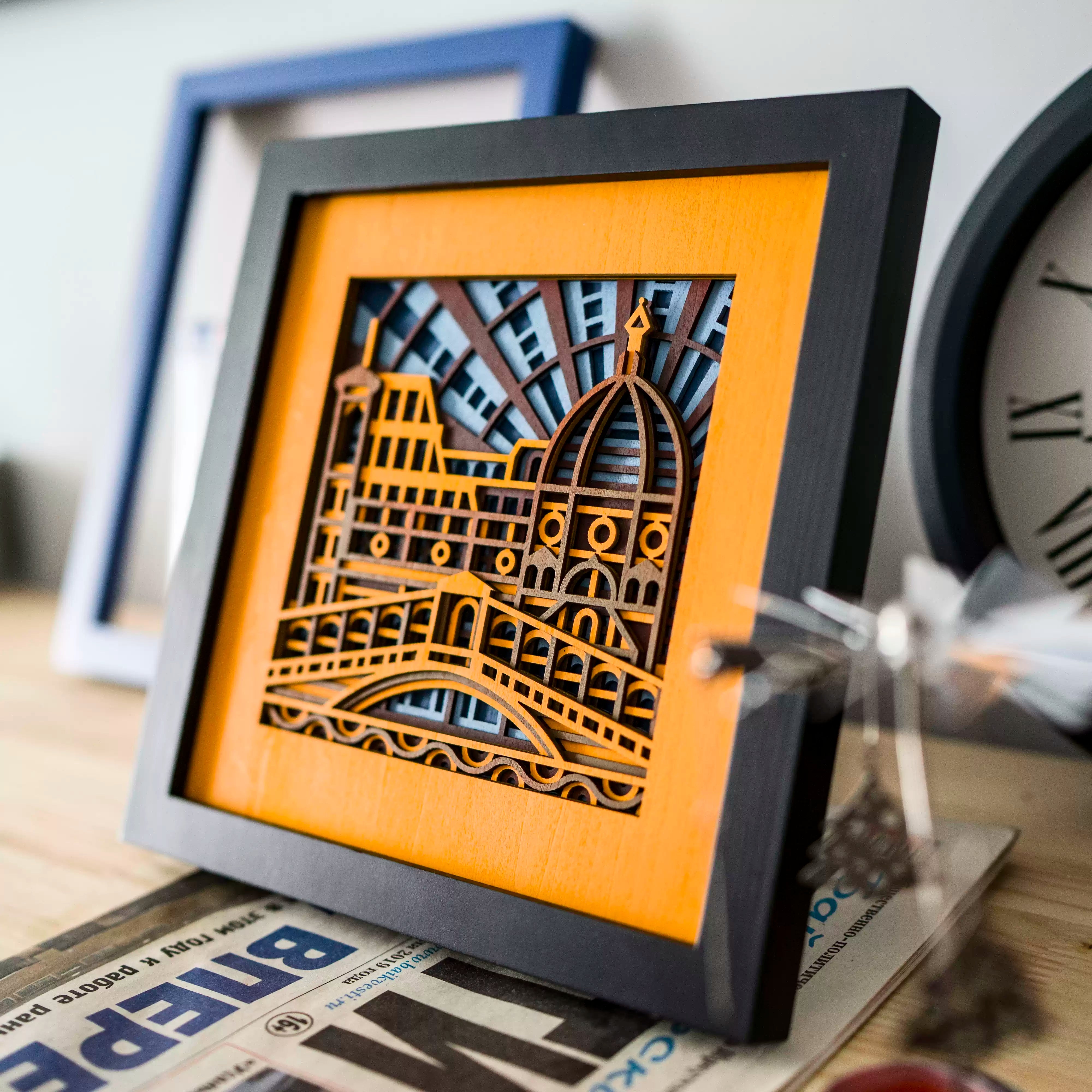 Framed layered wood artwork for office desk decoration and birthday gift