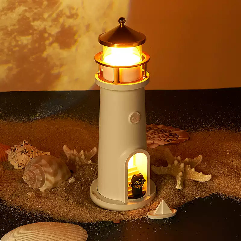 Lighthouse night light as room decoration, beach-style scene