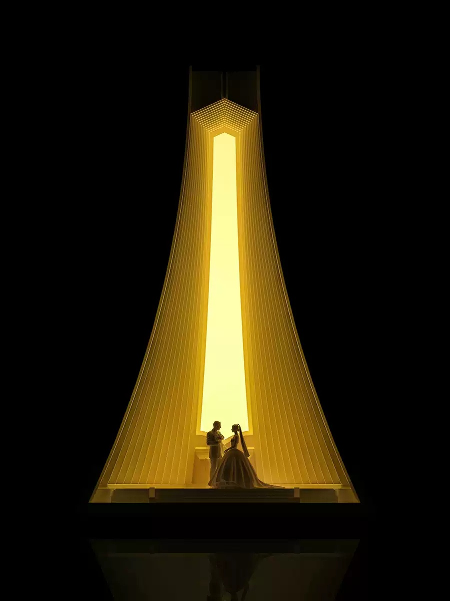 Front view of Luce Chapel mood lighting lamp; warm bedside lamp for room decoration and birthday gift