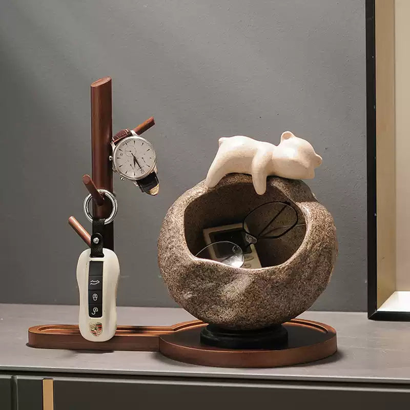 Lucky cat key holder on console table, stylish room decoration and housewarming gift décor