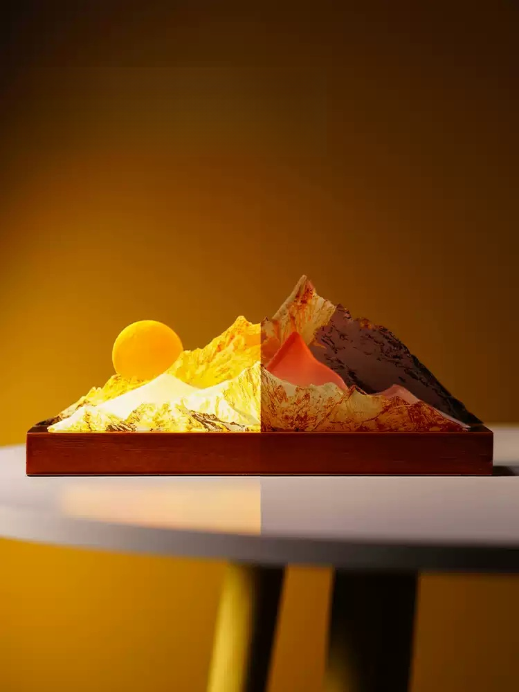 Mountain sunrise mood lighting lamp on table, sculptural bedside lamp for room decoration and a birthday gift