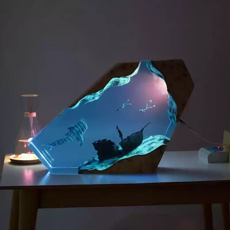 Deep-sea ambient light shows whale shark and shipwreck for dreamy room decoration birthday gift
