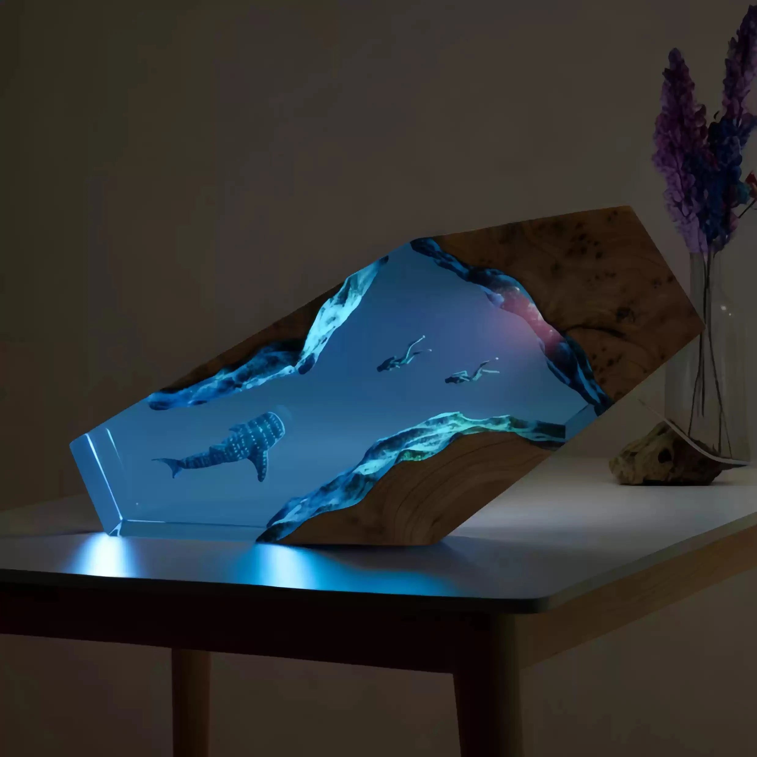 Side view of whale shark ambient light, slim design for shelf or desk room decoration