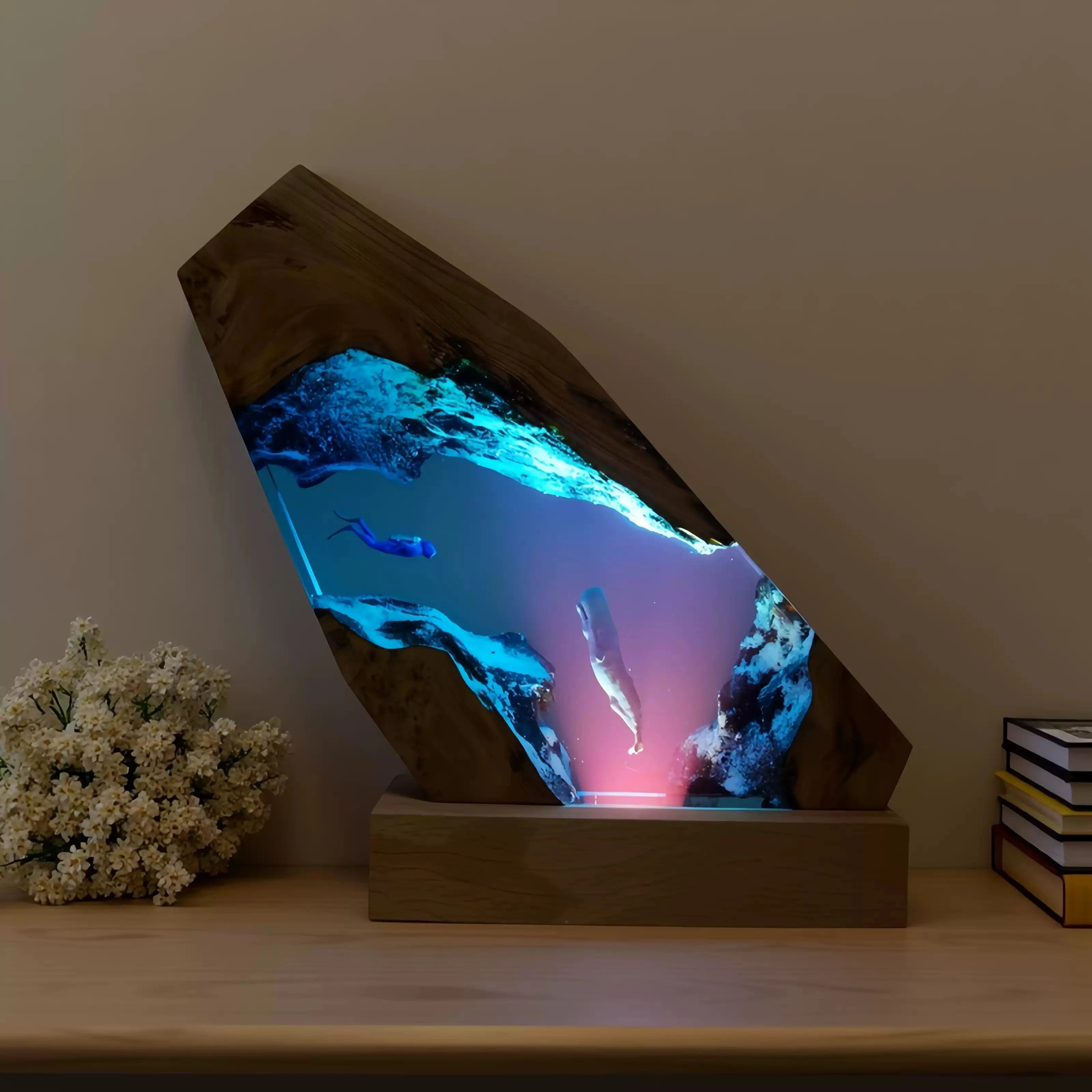 Ocean-themed ambient light with tiny diver and glowing coral, perfect room decoration and birthday gift
