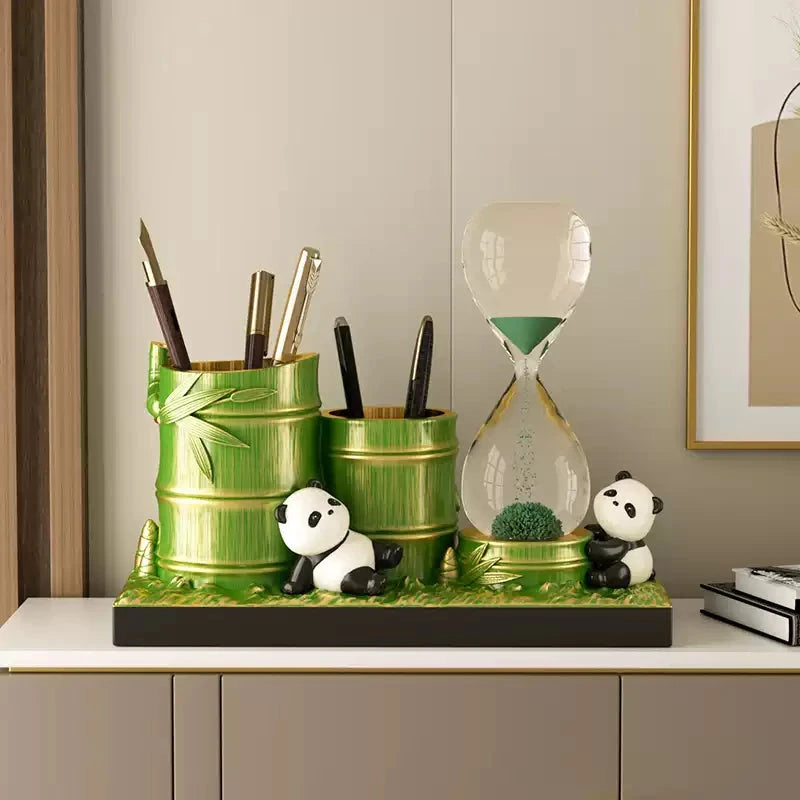 Panda hourglass decor set shown on cabinet for modern room decoration