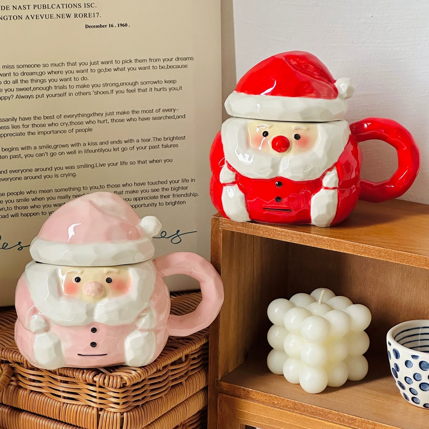 Santa Claus Ceramic Mug – Christmas Coffee Mug with Lid and Spoon Gift Set  Decorla