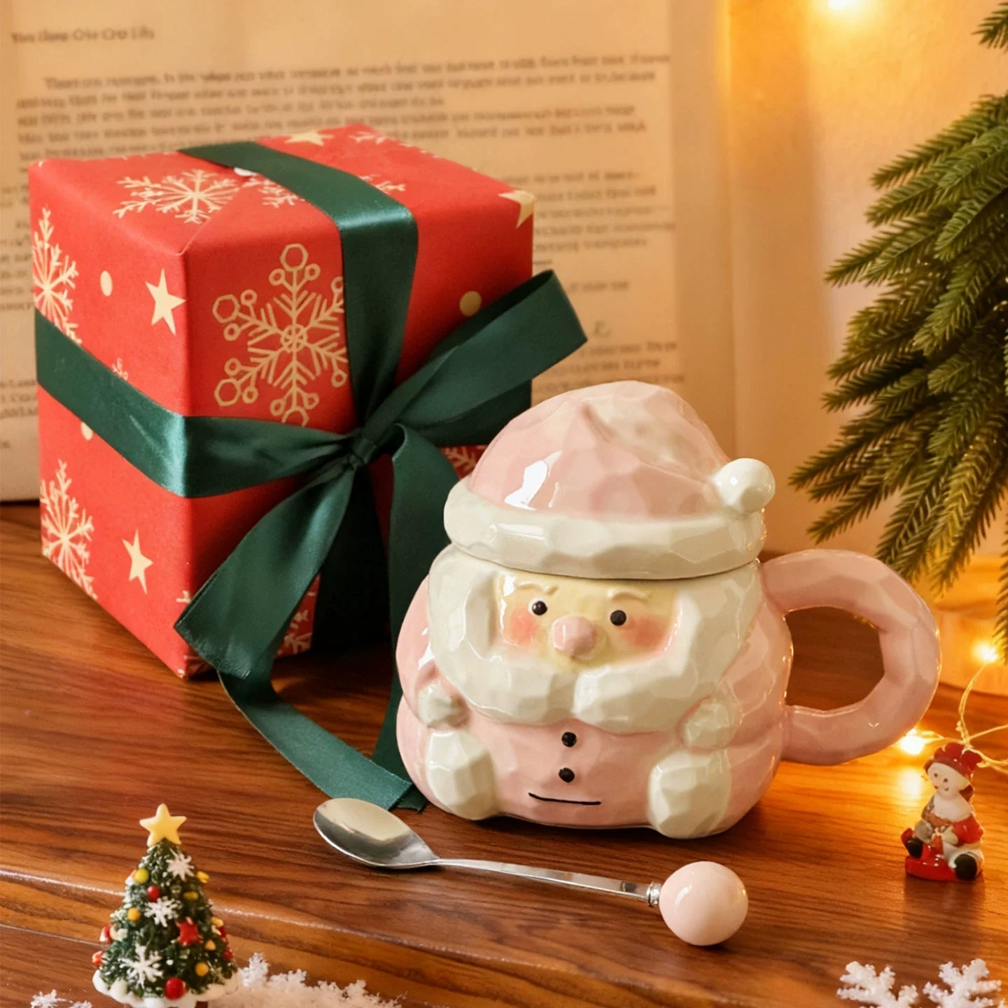 Santa Claus Ceramic Mug – Christmas Coffee Mug with Lid and Spoon Gift Set  Decorla