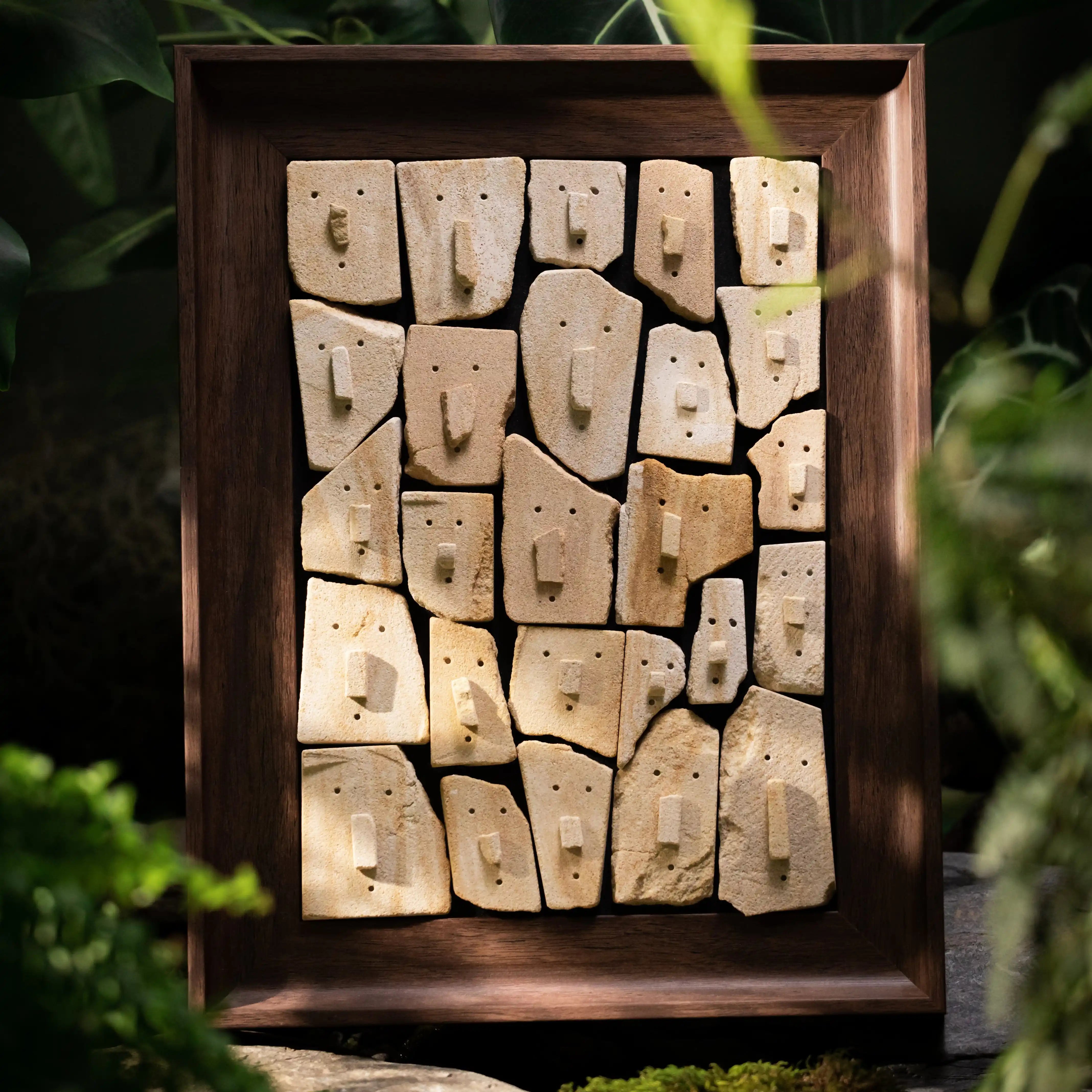 Decorative stone stacked rocks decor in wooden frame for room decoration and birthday gift