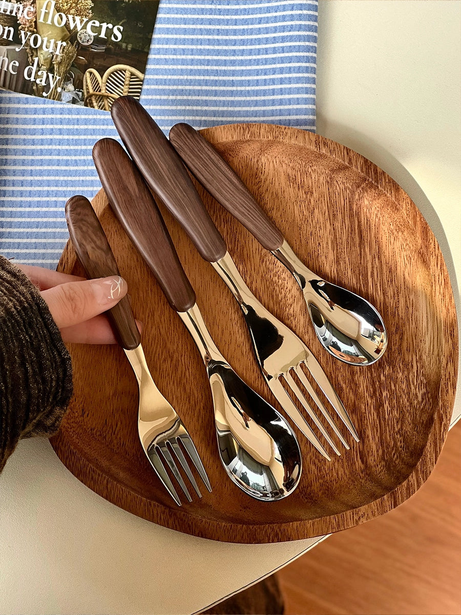 Stainless Steel Cutlery Set – Wooden Handle Fork and Spoon  Decorla