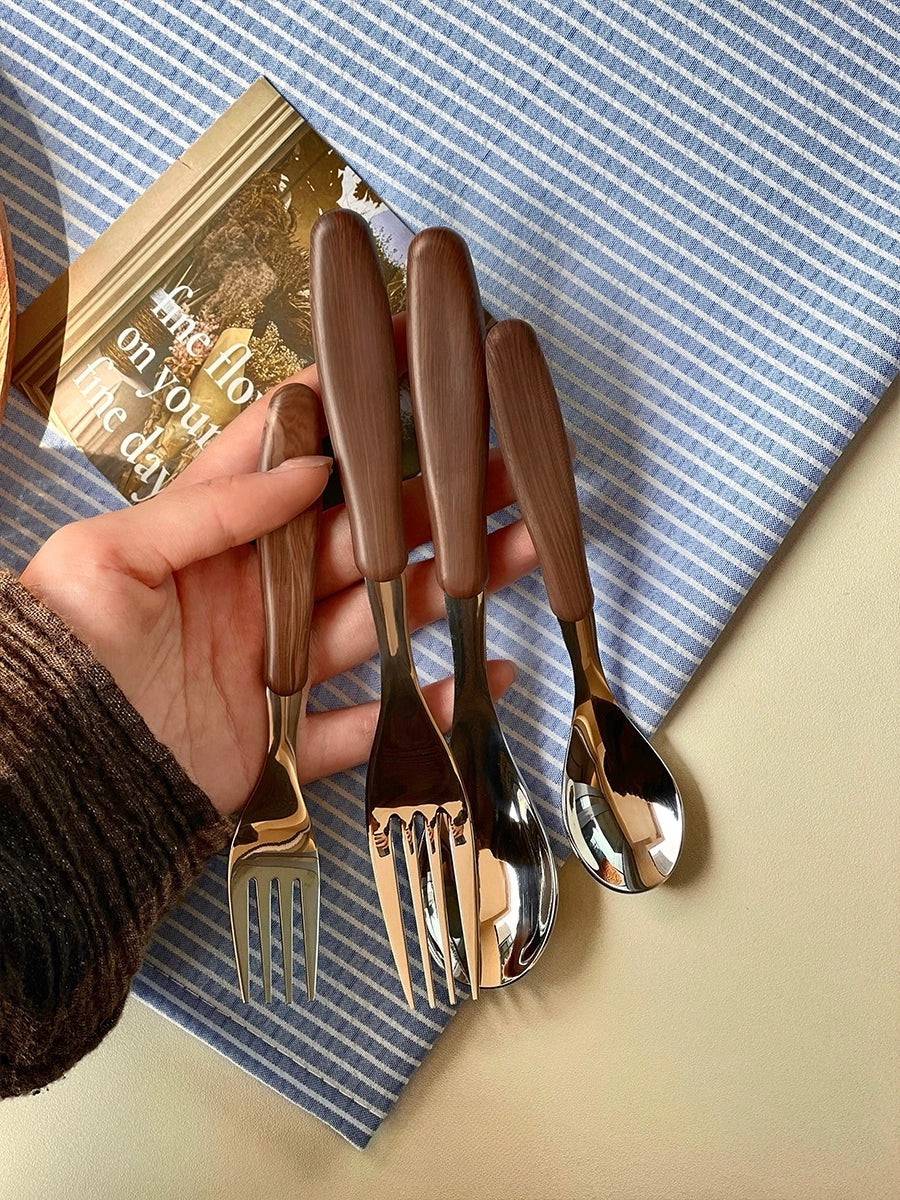 Stainless Steel Cutlery Set – Wooden Handle Fork and Spoon  Decorla