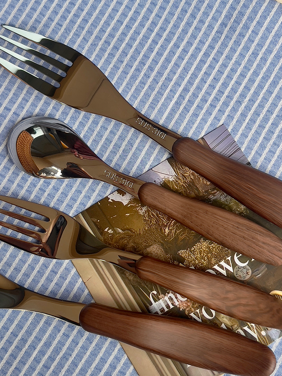 Stainless Steel Cutlery Set – Wooden Handle Fork and Spoon  Decorla