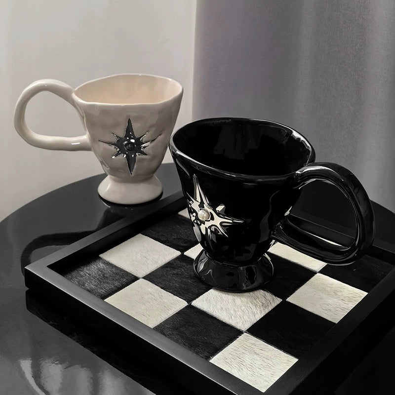 Star Design Ceramic Mug – Black and White Couple Mug Set  Decorla