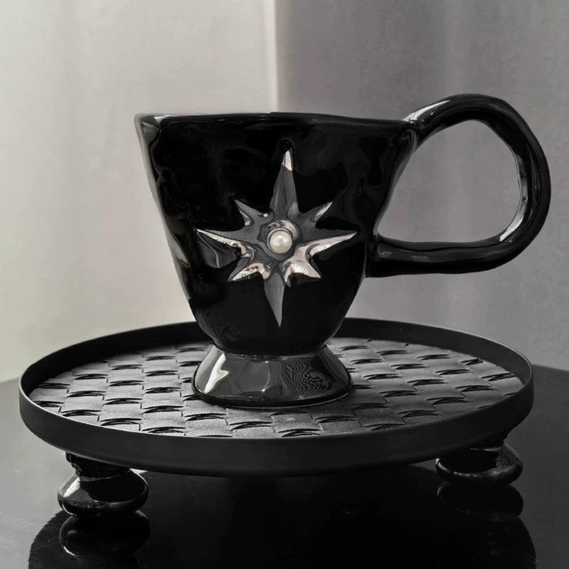 Star Design Ceramic Mug – Black and White Couple Mug Set  Decorla