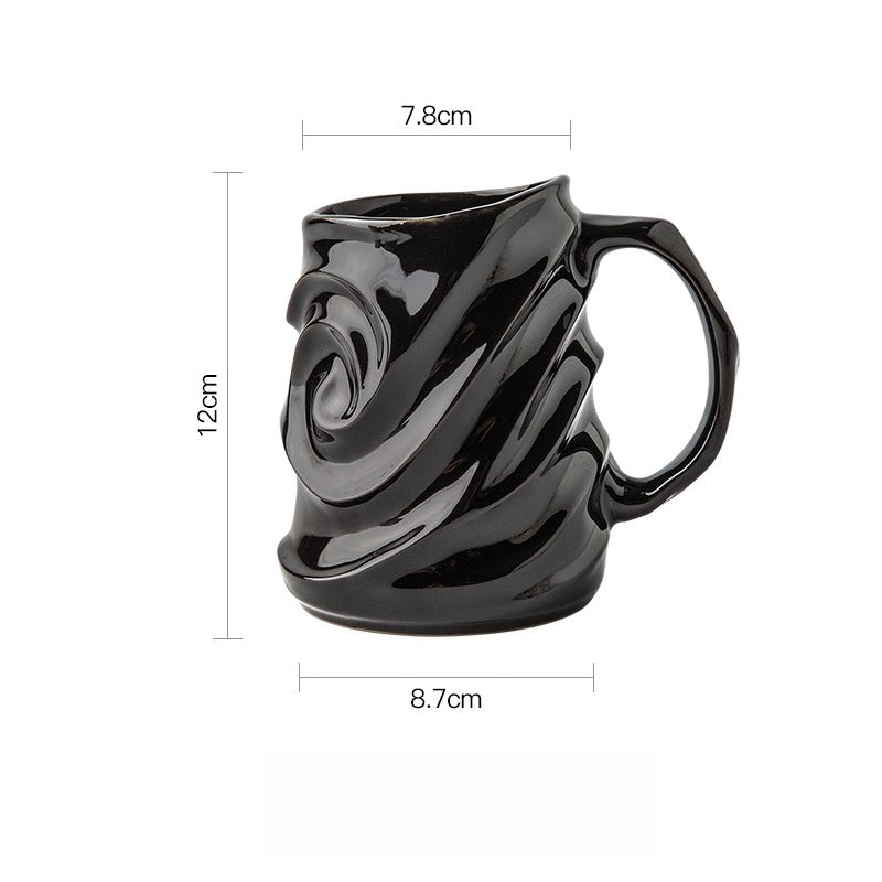 Swirl Ceramic Coffee Mug – Blue Glaze Embossed Pottery Cup  Decorla