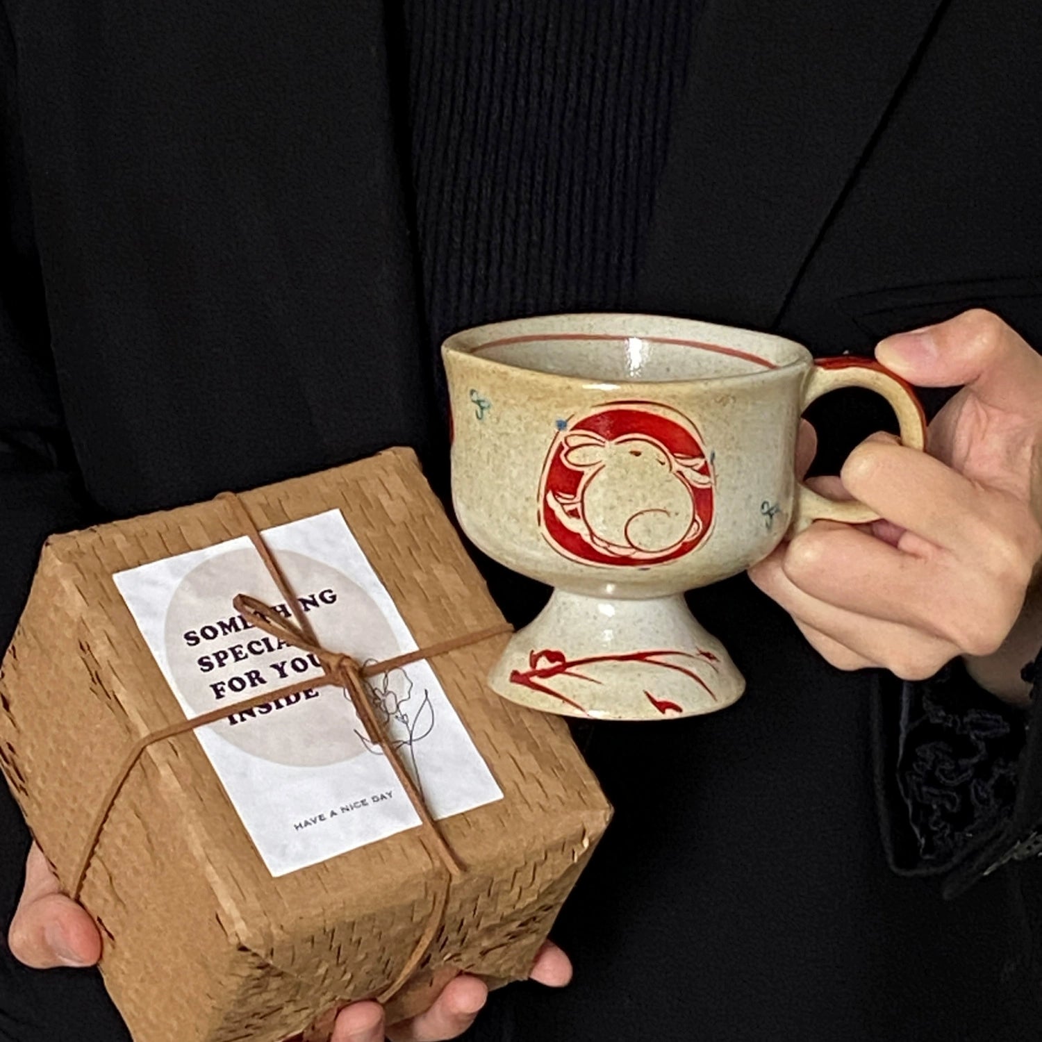 Vintage Ceramic Goblet Mug – Rustic Pottery Coffee Cup Gift Box  Decorla