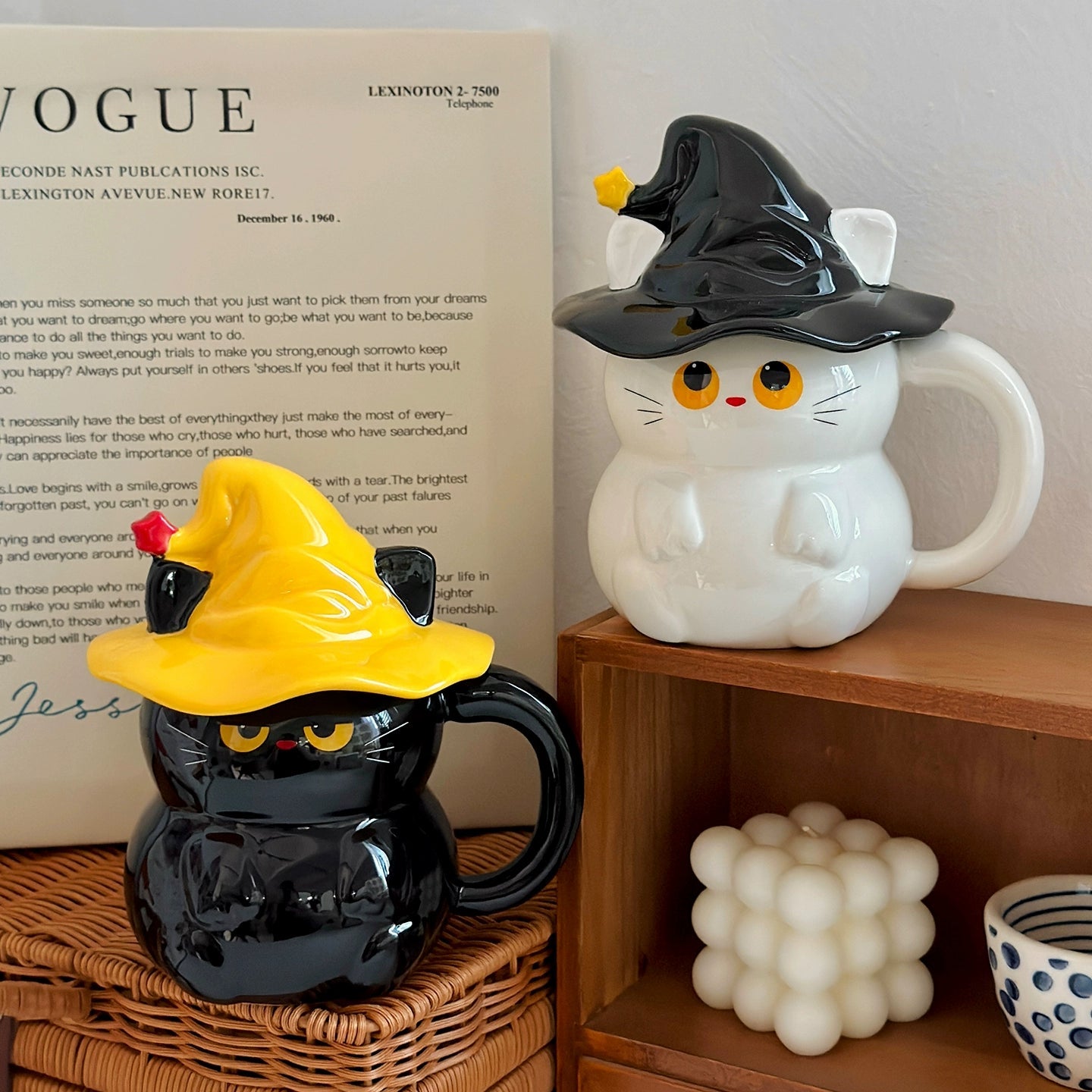 Witch Hat Cat Ceramic Mug with Lid and Spoon – Cute Cat Coffee Cup Gift  Decorla