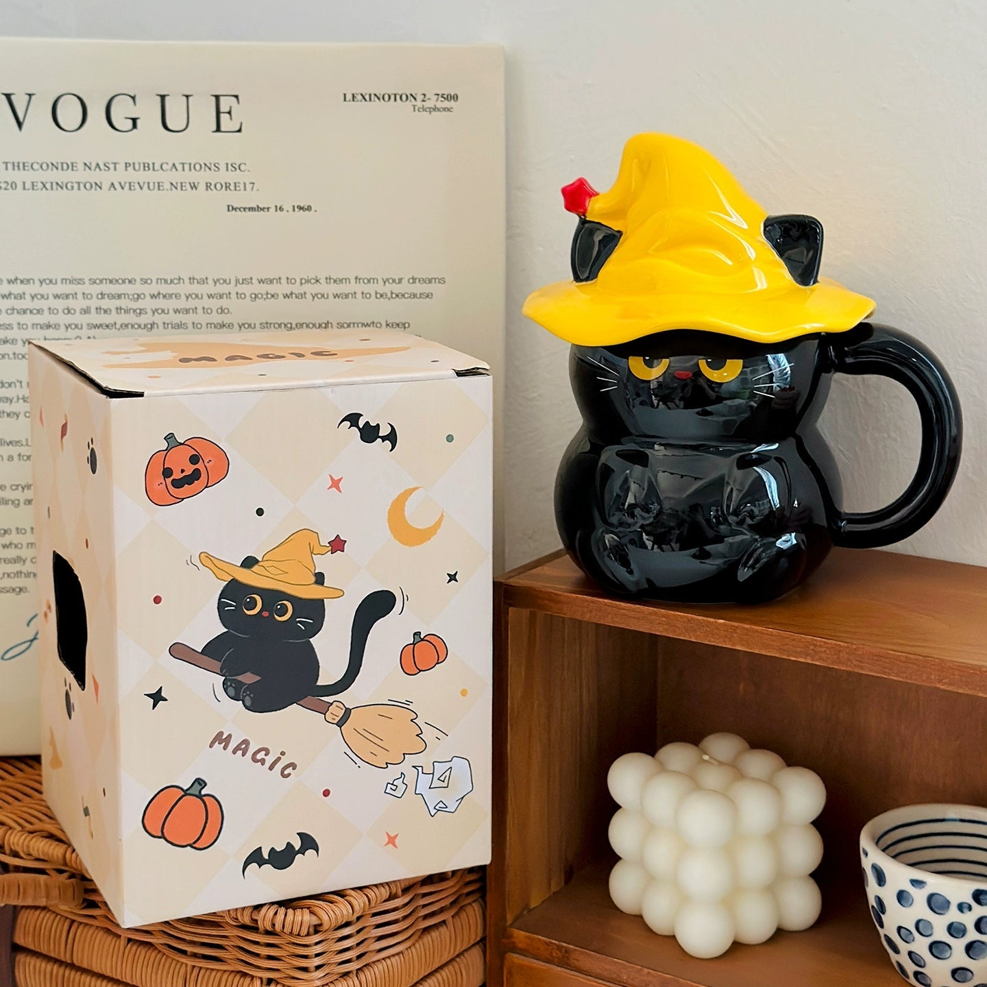 Witch Hat Cat Ceramic Mug with Lid and Spoon – Cute Cat Coffee Cup Gift  Decorla