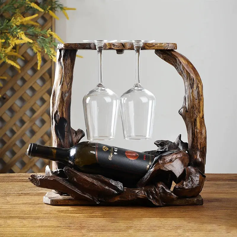 Wooden Wine Glass Holder – Rustic Thai Driftwood Wine Stand & Bottle Rack  Decorla
