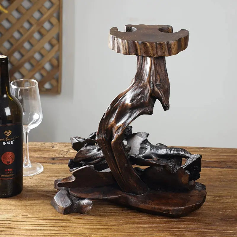 Wooden Wine Glass Holder – Rustic Thai Driftwood Wine Stand & Bottle Rack  Decorla