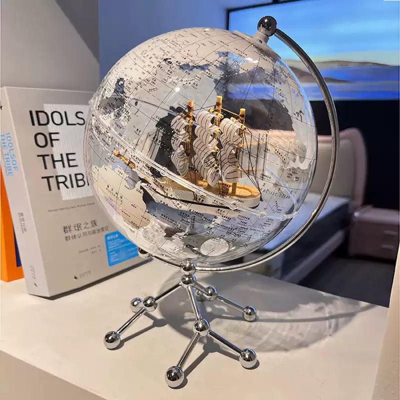 Illuminated sailboat globe decoration lamp for stylish room decoration and unique birthday gift